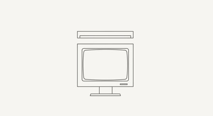 Line drawing of a vintage computer monitor with external hard drive.
