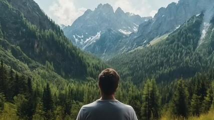 Contemplative man meditating on a majestic mountain summit immersed in nature's splendor - Powered by Adobe