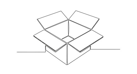 Open Cardboard Box Outline Illustration with Flaps