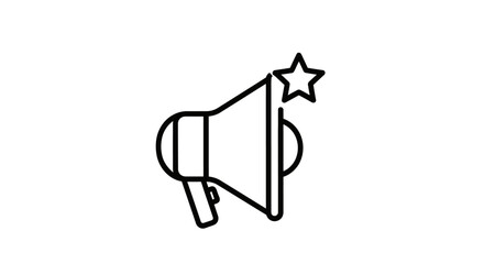 Outline Icon of Megaphone with Star, Black and White