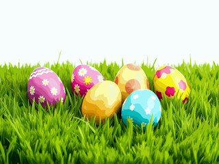 colorful easter eggs on green grass