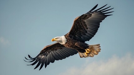 Eagle soaring high in open sky majestic flight