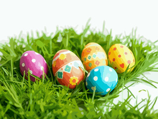 easter eggs on green grass