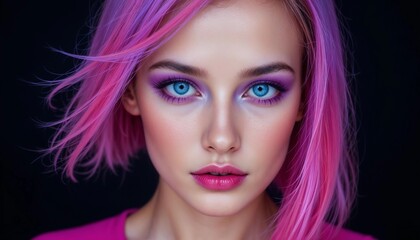 Fototapeta premium A beautiful girl with neon makeup