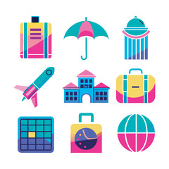 Vibrant travel and tourism icons vector set