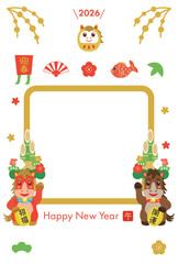 かわいい馬のイラストのフォトフレーム年賀状