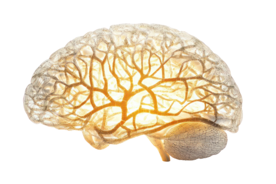 Mind's Illuminated Network: The intricately detailed view of the human brain, with an illuminated neural network glowing from within, symbolizing consciousness, cognitive function.