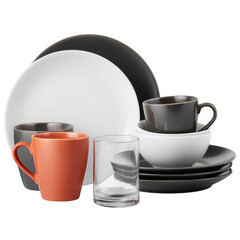 Modern Tableware Collection Featuring Sleek Plates, Stylish Cups, Elegant Bowls, and Glasses in a Minimalistic Arrangement for Dining and Decor