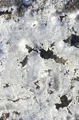 Crystals of sea salt on black volcanic lava stone of the coast of Atlantic ocean.Natural background. Tenerife,
Canary Islands,Spain. Selective focus.