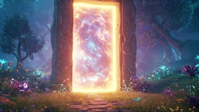 幻想的森、輝く портал、神秘的夜光