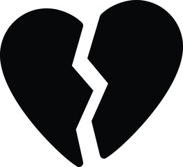 Black broken heart. Broken heart. Heartbreak, broken heart or divorce flat icon for apps and websites. Pain or separation