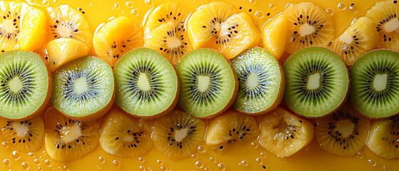 A row of kiwi slices and orange slices