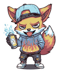 Obraz premium Colorful Cartoon Fox Character with Spray Can in Urban Style Design