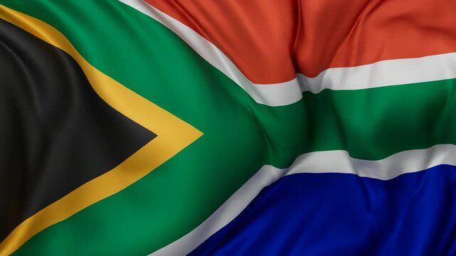 Republic of South Africa flag swaying in the wind, endless cycled loop video background