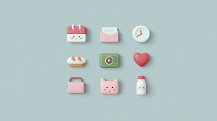 Cute Kawaii App Icons  Pastel 3D Design  Phone UI Elements