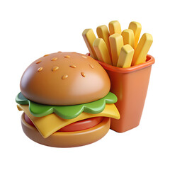 Hamburger Food 3d icon in cartoon plastic style minimal isolated on transparent white background