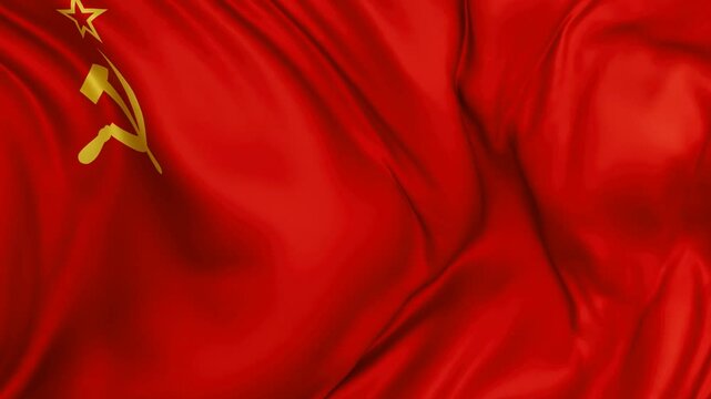 Soviet Union or USSR Union of Soviet Socialist Republics flag swaying in the wind, endless cycled loop video background
