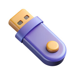 Purple USB Drive 3d icon in cartoon plastic style minimal isolated on transparent white background