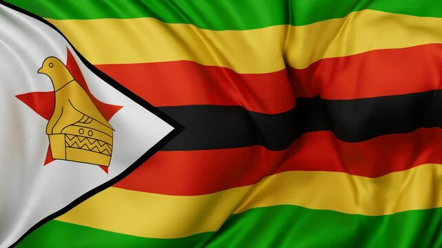 Zimbabwe flag swaying in the wind, endless cycled loop video background