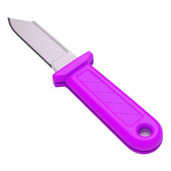 Purple Knife Tool 3d icon in cartoon plastic style minimal isolated on transparent white background