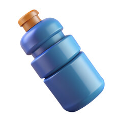 Blue Water Bottle 3d icon in cartoon plastic style minimal isolated on transparent white background