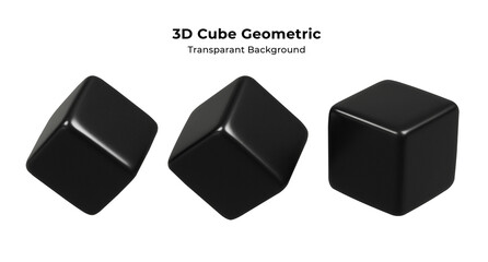 3D Glossy Black Cubes on Transparent Background
