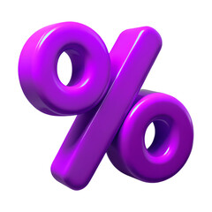 Purple Percent Sign 3d icon in cartoon plastic style minimal isolated on transparent white background