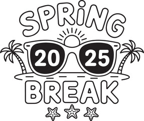 Spring Break 2025 Sunglasses, Beach, Palm Trees, Sun, Stars Design