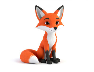 Obraz premium Cute 3D fox character with soft orange fur and perky ears, smiling gently on a white backdrop.