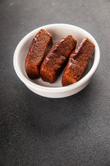 Financier biscuit chocolate cookie sweet dessert fresh delicious gourmet food background on the table rustic food top view copy space