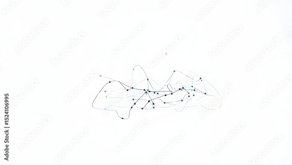 Fototapete abstract network tangled nodes and wires, complex connections visualization