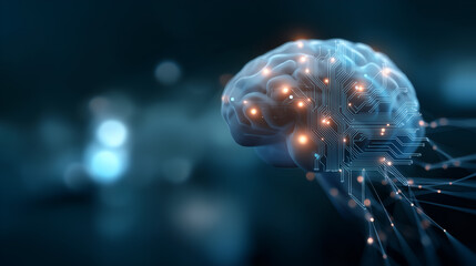 Abstract artificial intelligence brain interface with glowing circuits
