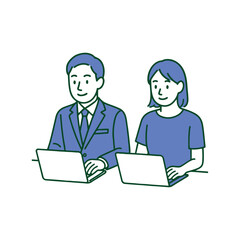 Fototapeta premium Illustration of men and women working with a laptop