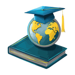 Global education graduation cap on a book and globe