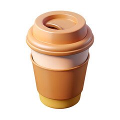 Coffee Cup 3d icon in cartoon plastic style minimal isolated on transparent white background