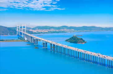Aerial view of Humen Bridge in Dongguan City, Guangdong Province, China