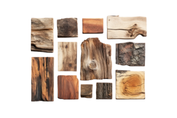 Artisan's Rustic Palette: An array of varied wooden elements showcases the natural beauty and raw texture of each piece. Rustic wood pieces, arranged for a visual symphony of textures.