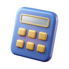 Blue Calculator 3d icon in cartoon plastic style minimal isolated on transparent white background