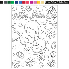 Art & Illustration Mother's day coloring page drawing for kids and adults mother's day illustration