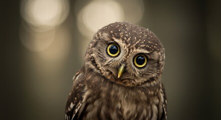 愛らしい梟の肖像画 柔らかな光が包む. AI Generated