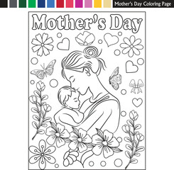 Art & Illustration Mother's day coloring page drawing for kids and adults mother's day illustration
