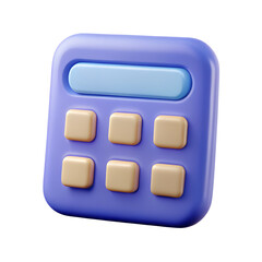 Blue Calculator 3d icon in cartoon plastic style minimal isolated on transparent white background