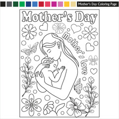 Art & Illustration Mother's day coloring page drawing for kids and adults mother's day illustration