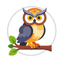 Naklejka premium Cute-cartoon-owl-perched-on-branch-illustration-vector-graphic