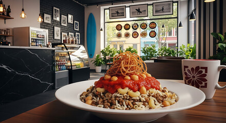 Koshari Dish Served in an Elegant Restaurant