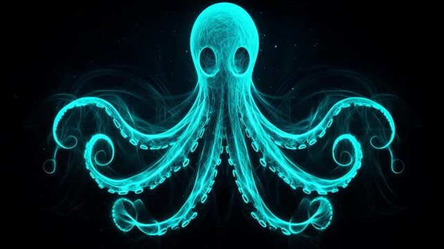 Glowing octopus with flowing tentacles against a dark background, creating an ethereal atmosphere