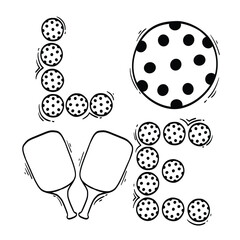 Love pickleball vector line art illustration