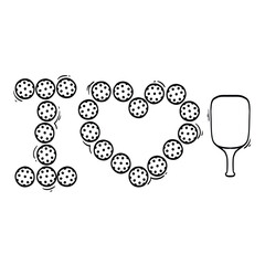 I Love pickleball vector line art illustration