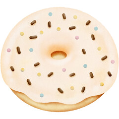 White Chocolate Yummy Donut hand drawn illustration with transparent background