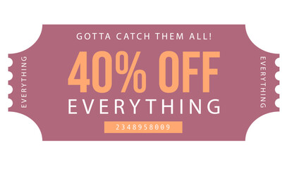 Ticket design, Ticket design template, Ticket 40% off, Admit one ticket, illustration of a ticket